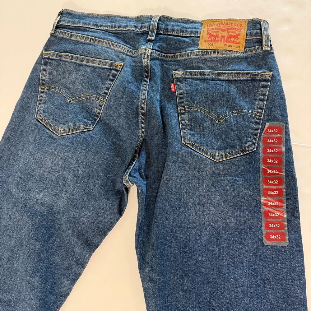 Levis 505 Regular Fit Mens Jeans 34x32 Medium Wash Straight Leg Denim